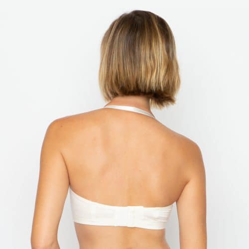 woman wearing ana ono kiku tshirt bra in ivory back view