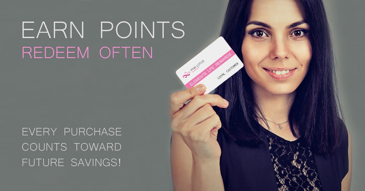 reward points program woman holding up rewards card image for social media
