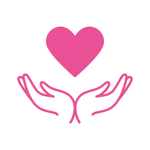 open hands with heart graphic on top for donations