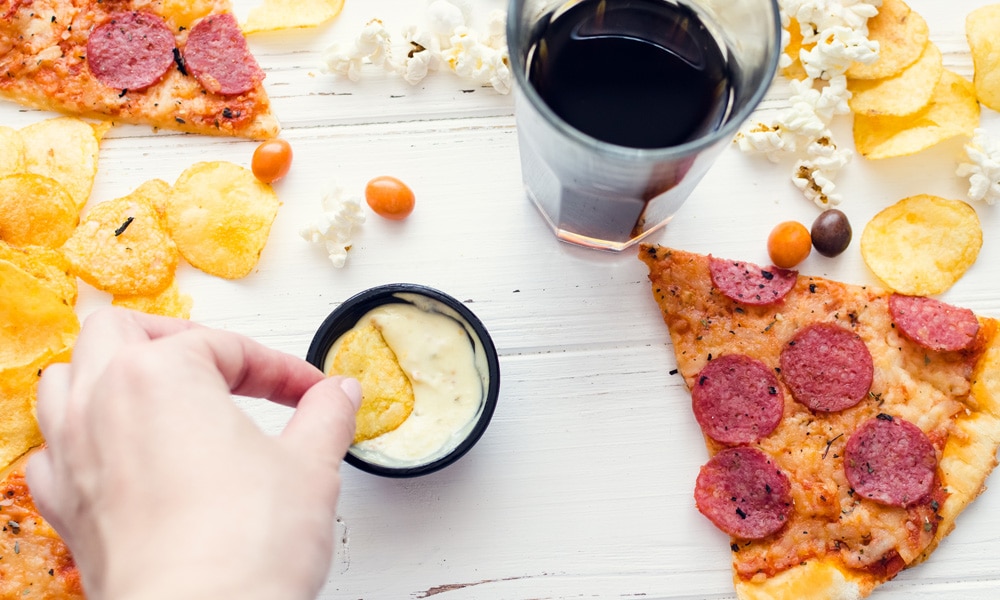 pizza soda chips and processed foods